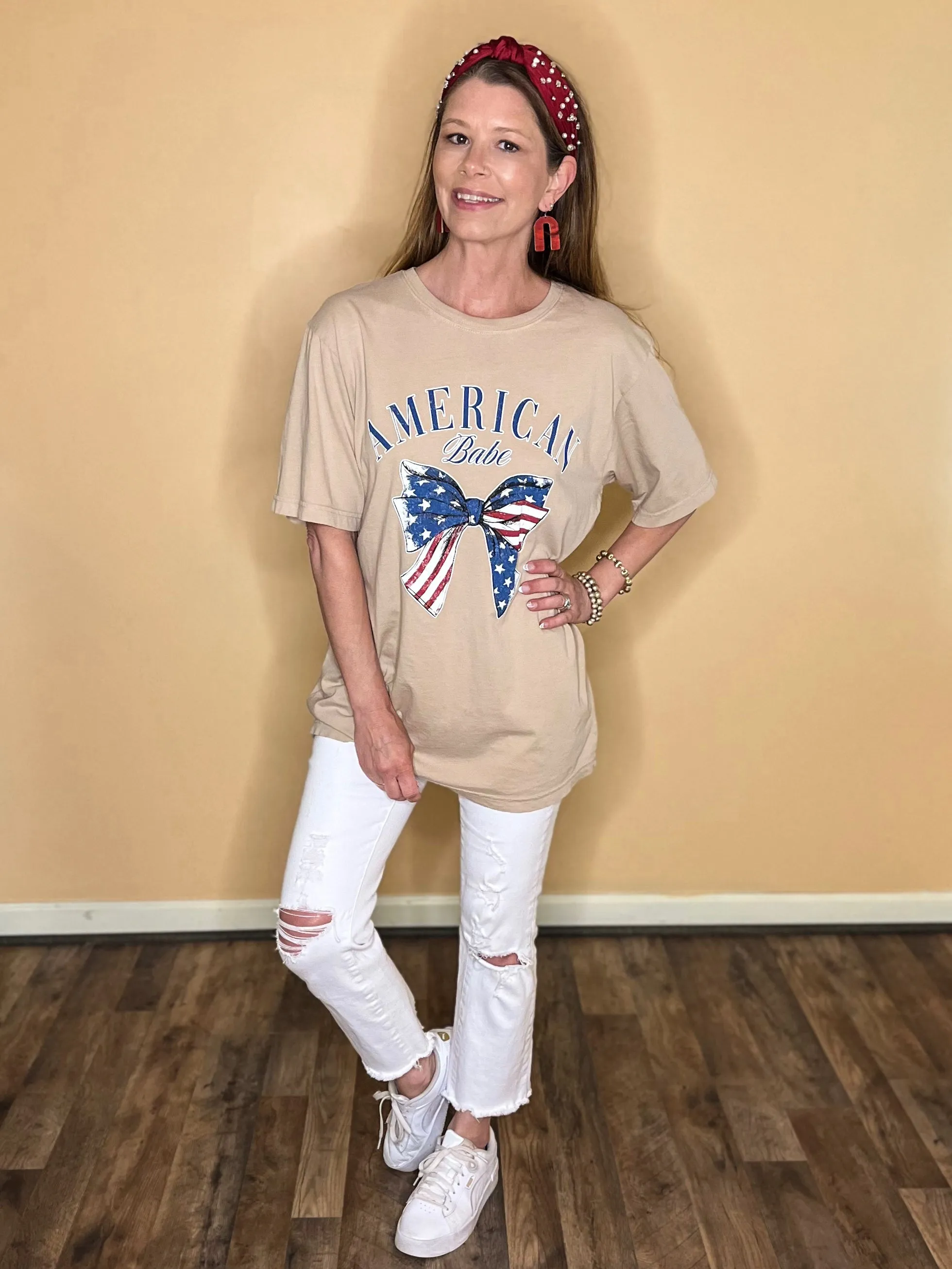 American Babe Coquette Flag Bow Graphic Tee