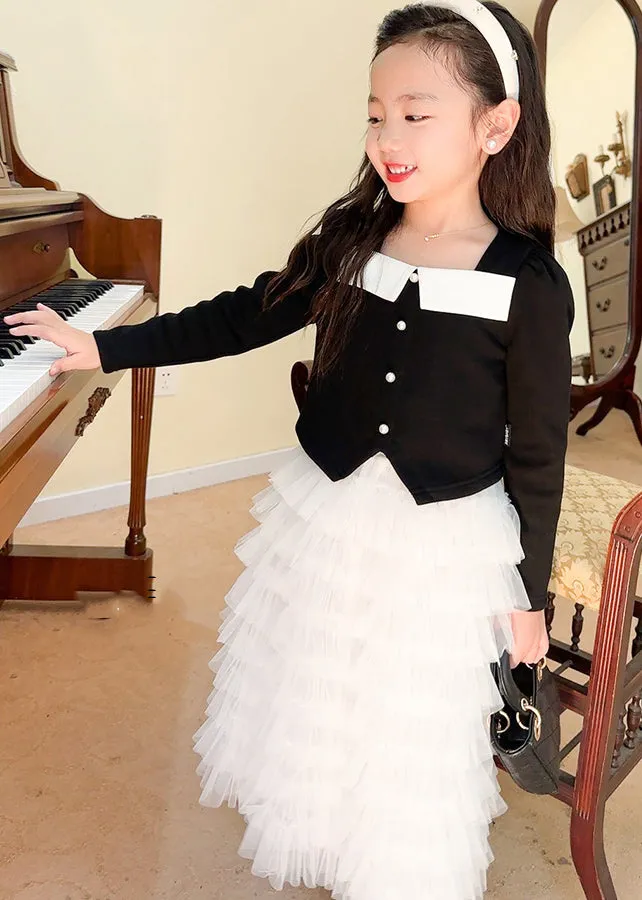Cute Black Cotton Tops And Tulle Skirts Baby Girls Two Pieces Set Fall LY9999