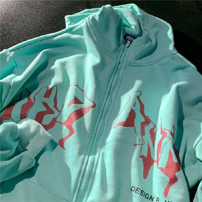 FashionSierra - Letter Print Zip Up Hoodies