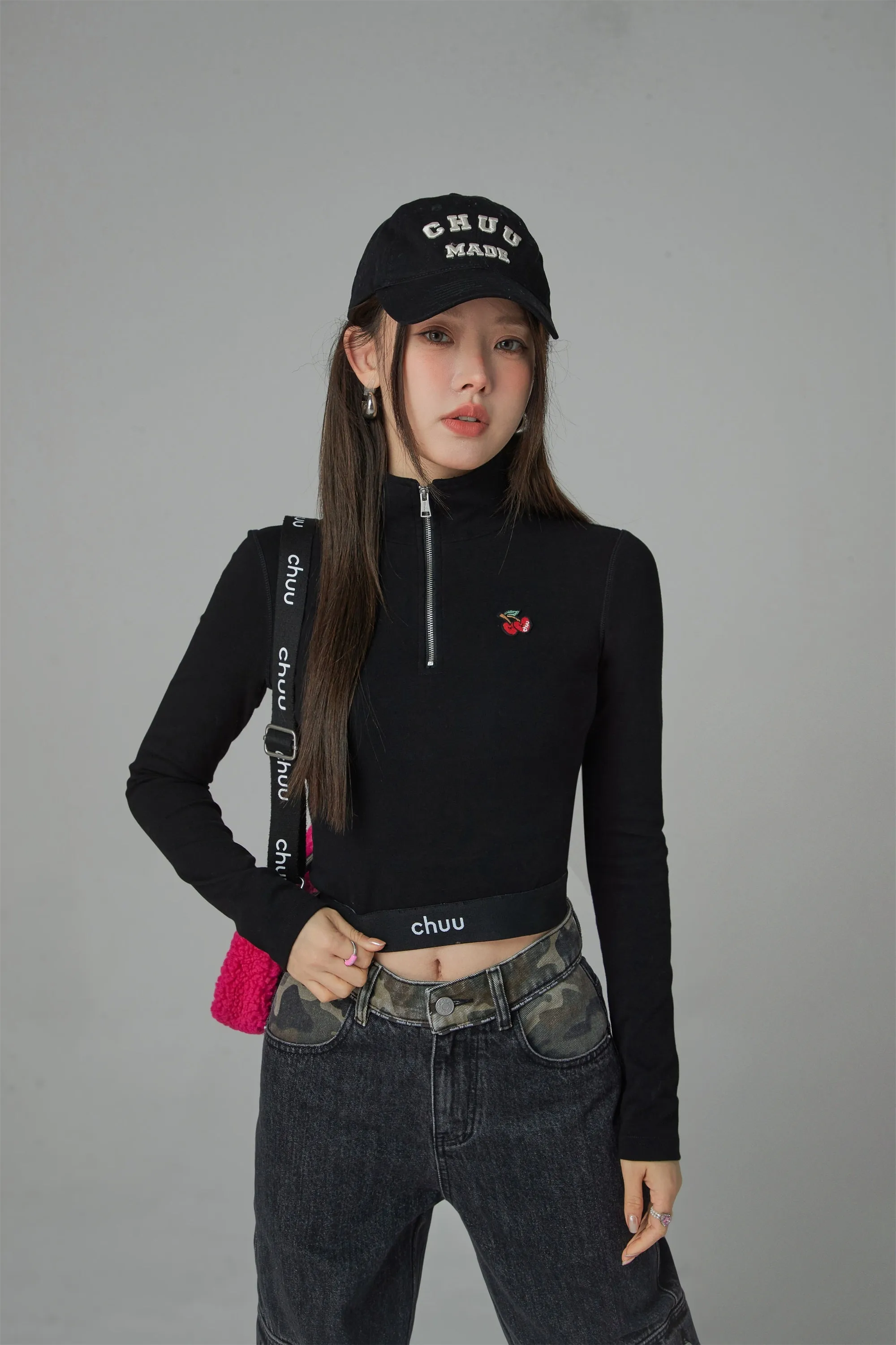 Love Zone Cherry Half-Zip Cropped T-Shirt