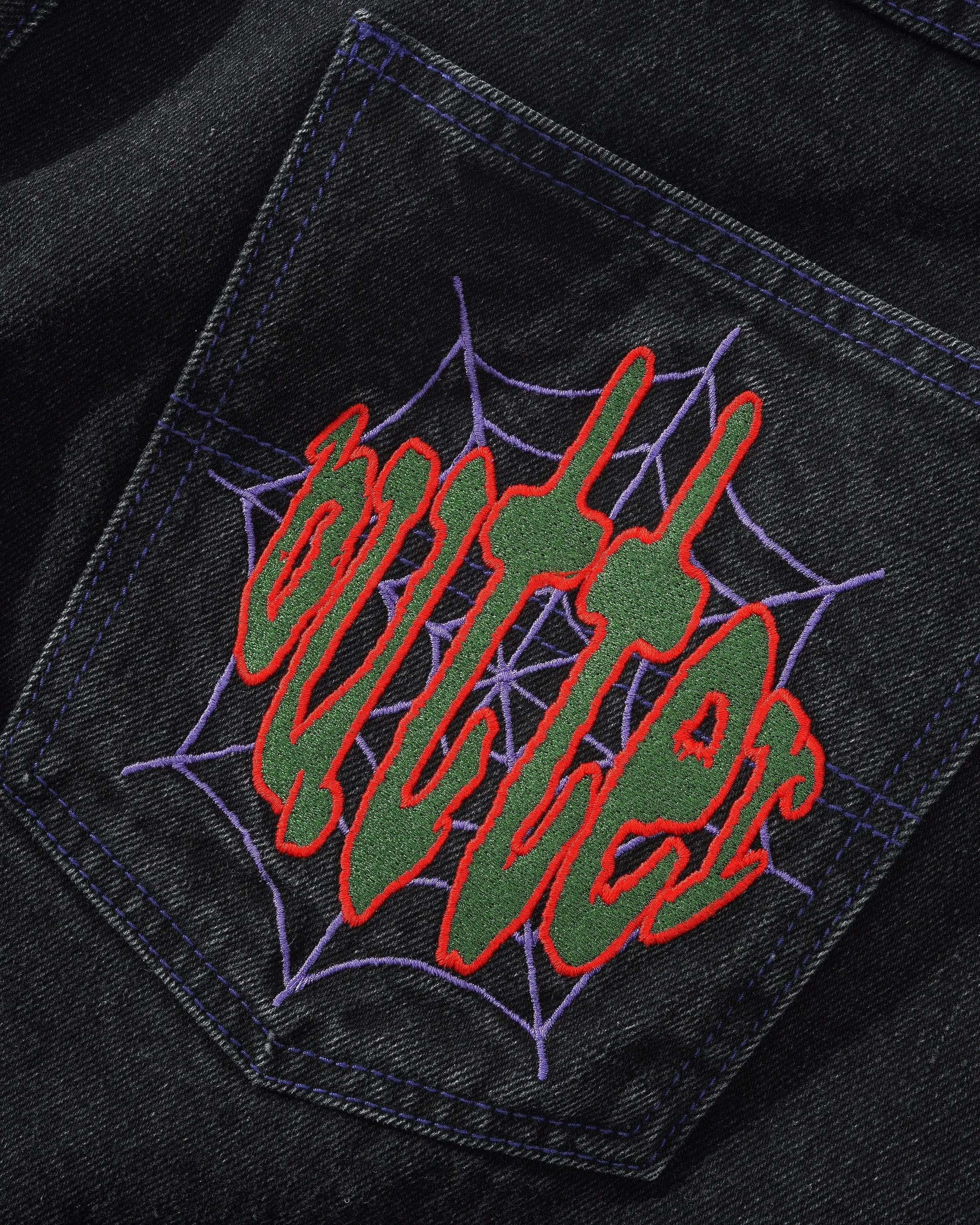 Spider Denim Shorts, Washed Black